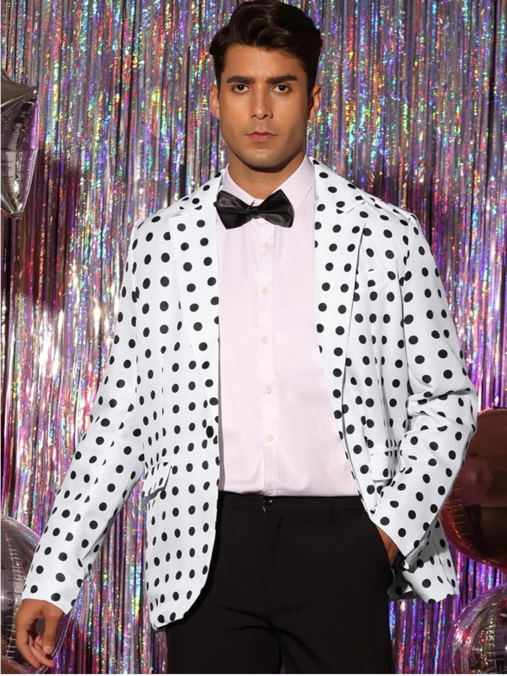 Polka Dot White & Black Men's Blazer